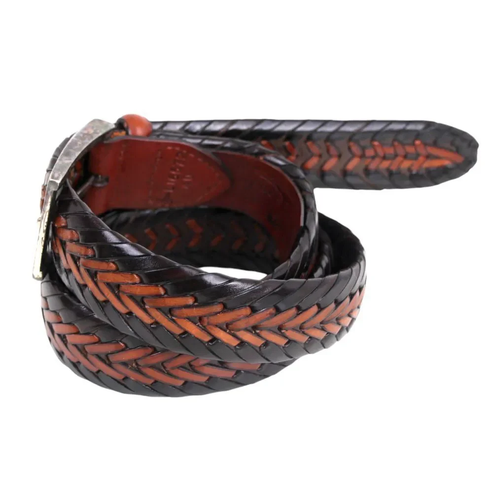 Leather Island BRAIDED BLACK BROWN GENUINE LEATHER 1.25